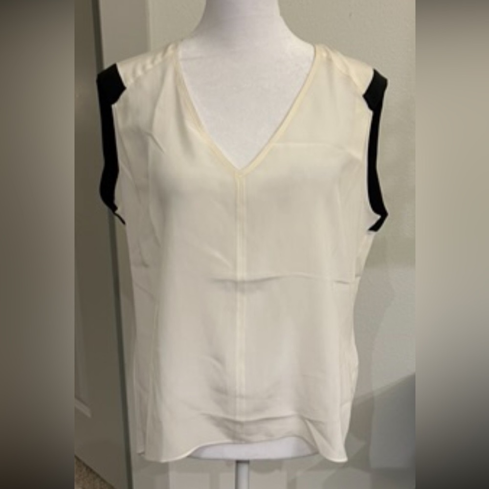 Sandro Cream and Black Sleeveless Blouse